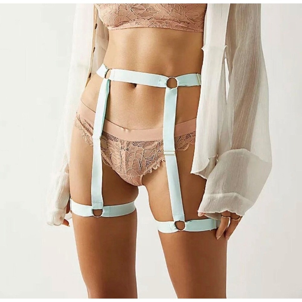 Hot As Hell HAH‎ Strung Out Garters Brite Baby Blue Harness Lingerie O/S
